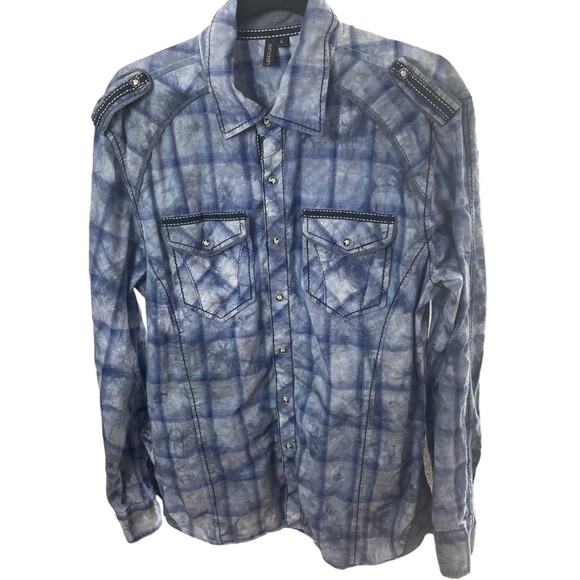 SMASH Western LS Snap Front Shirt, 100% Cotton, Blues Cowgirl BarnCorp Western L - Picture 1 of 8